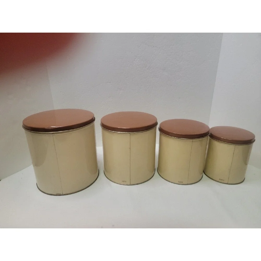 Vintage Rare Cheinco Tin Nesting Round Canister Set‎ Fruit Pattern No Rust